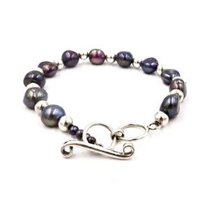 SILPADA STERLING SILVER BEAD PEARL TOGGLE BRACELET